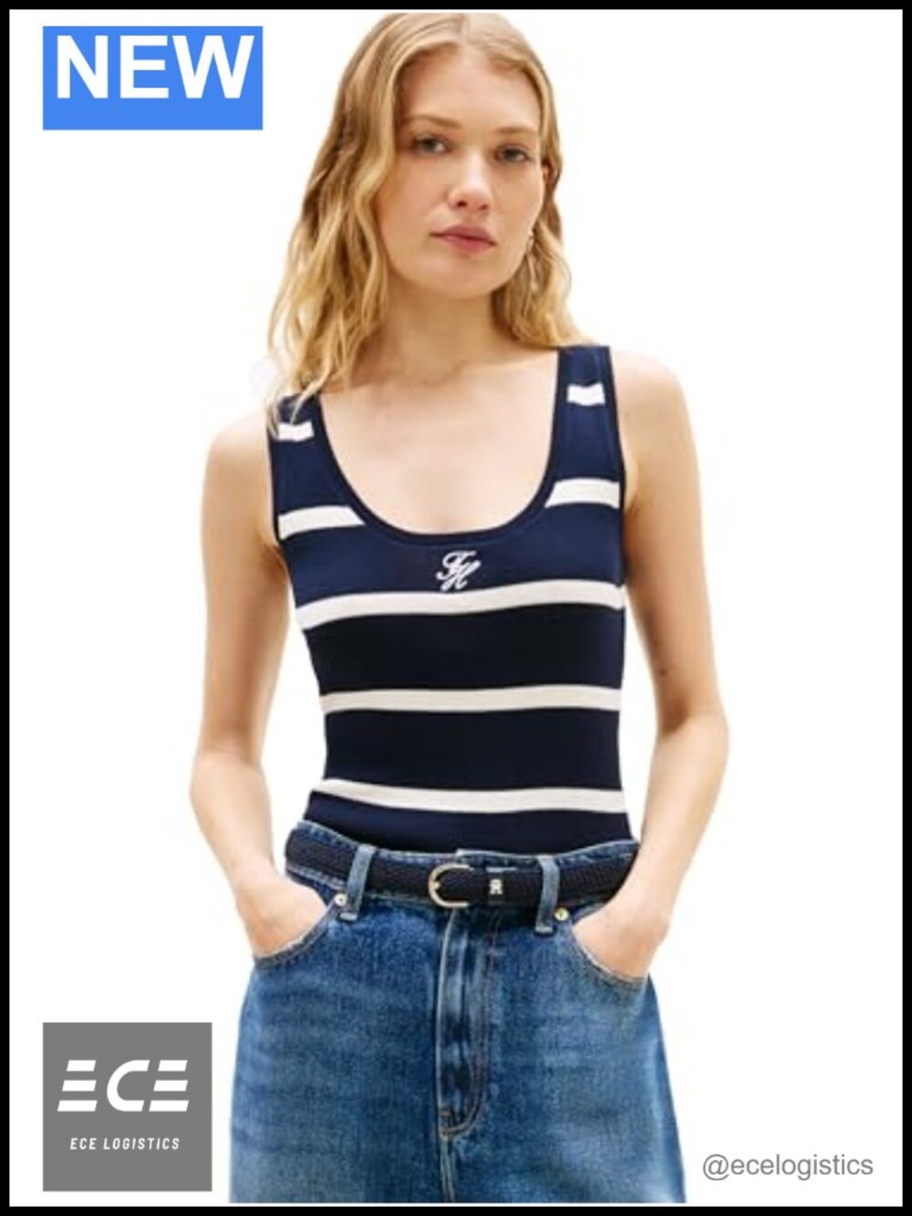 100% Cotton Sleeveless Scoop Neck Sweater Tank Top Striped Knit